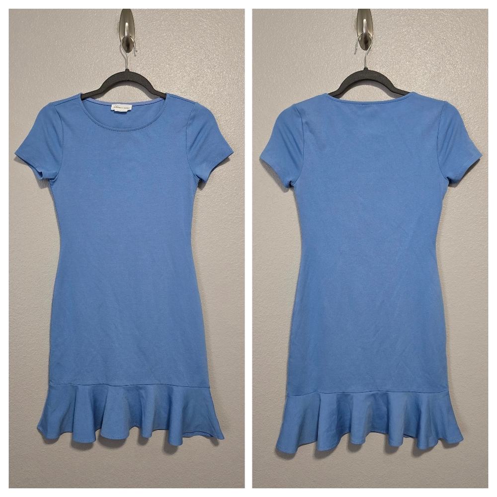 🔴REVOLVE Lovers & Friends Shelly Mini Dress In Baby Blue Ruffled Hem - Picture 2 of 7